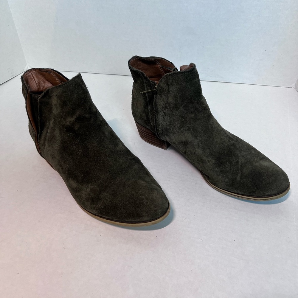 Lucky Brand Dark Olive Suede Ankle Booties